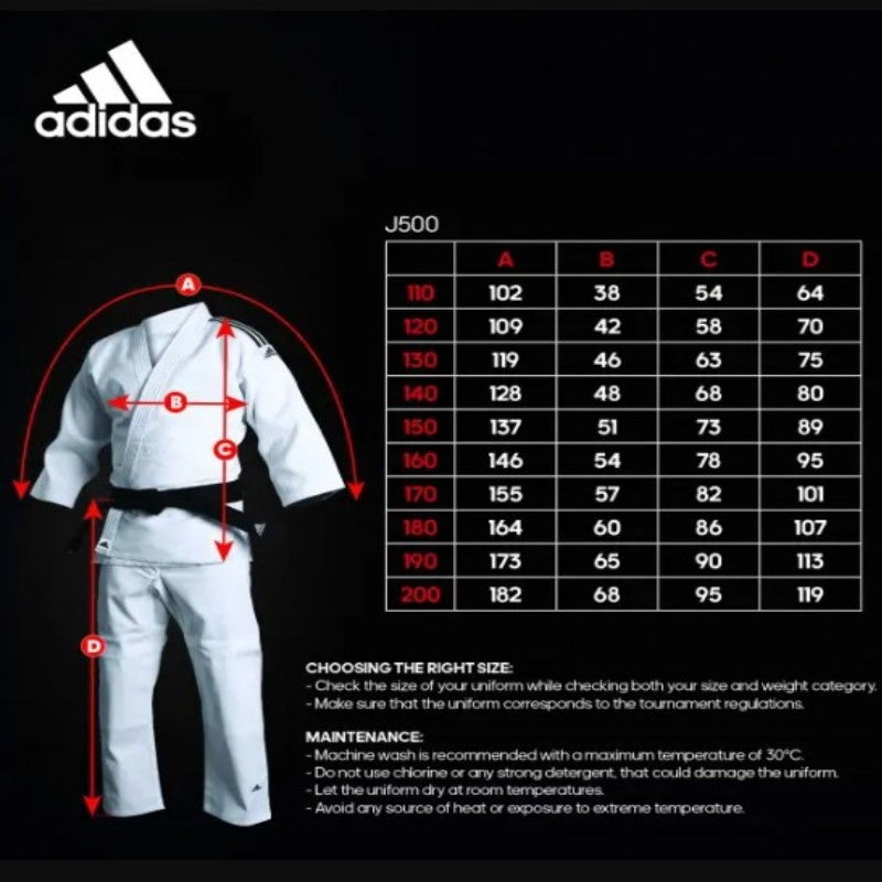 Judopak Adidas J500 tabel